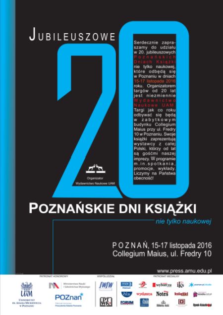 20. Jubileuszowe Poznańskie Dni Książki 15-17 XI 2016